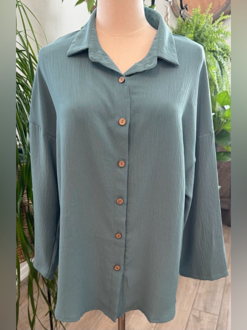 Women's Teal Button-Up Blouse